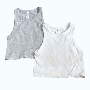 90 Degree By Reflex SMALL set of 2 white/gray Seamless Rib Crop Tank Top Women‎